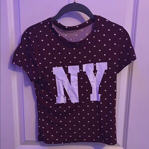 Polka Dot NY Graphic Tee - White Dots on Plum